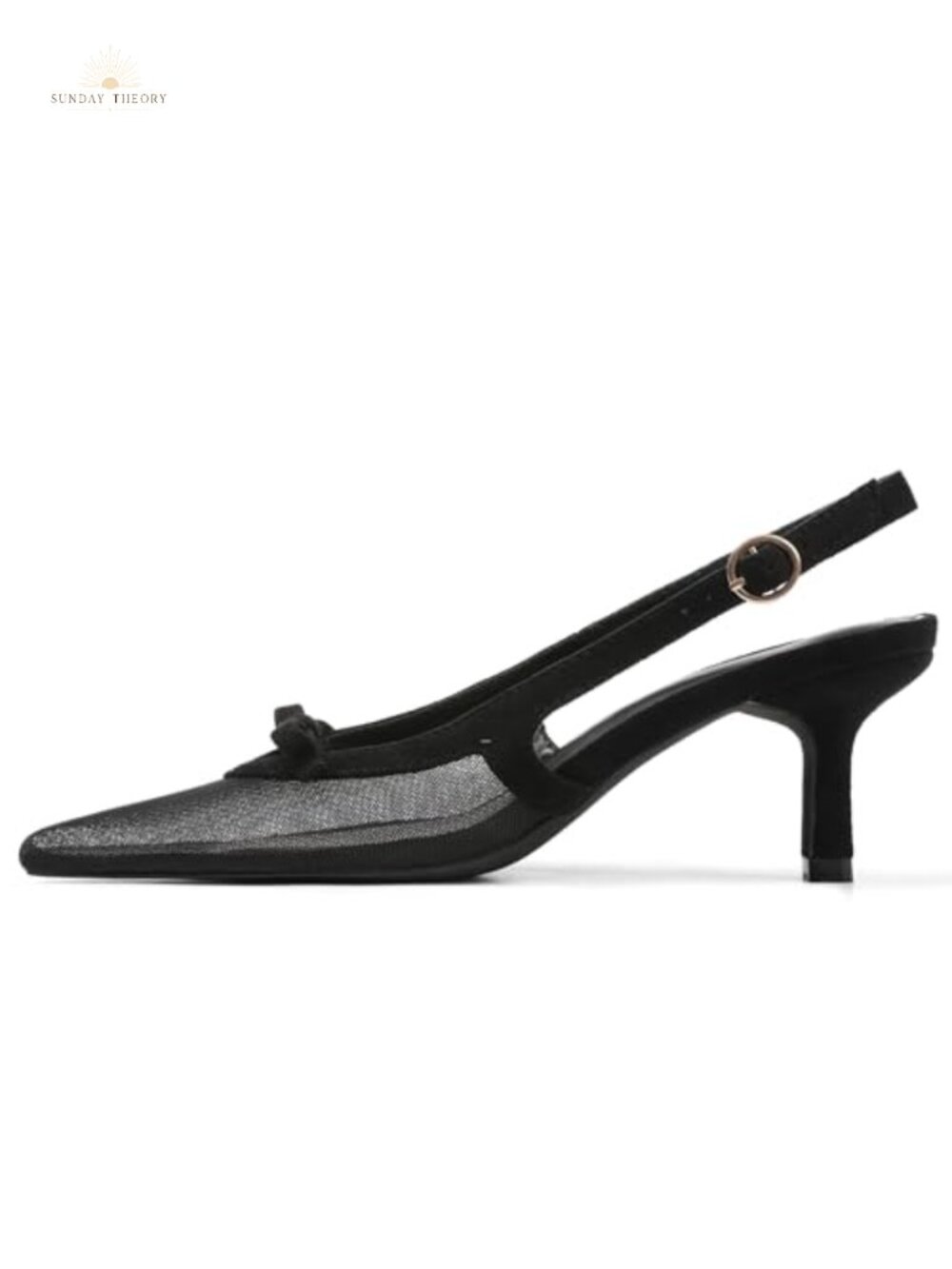 Kitten Heels with Bow Slingback Pumps Faux Leather Pointed Toe Women's Shoes
